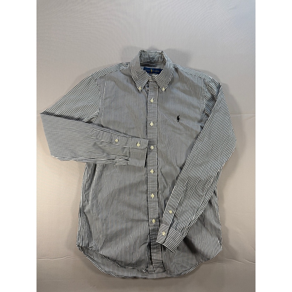 Ralph Lauren Mens Small Striped Button Down Shirt Navy White Long Sleeve Shirt